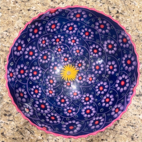 Hand Crafted Other - Vintage Pink Talavera Mexican Pottery Bowl circa 1980s 11" across Mexico pottery